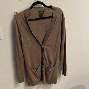 Eddie Bauer Women's Tan Cardigan Sweater cotton/cashmere blend y2k